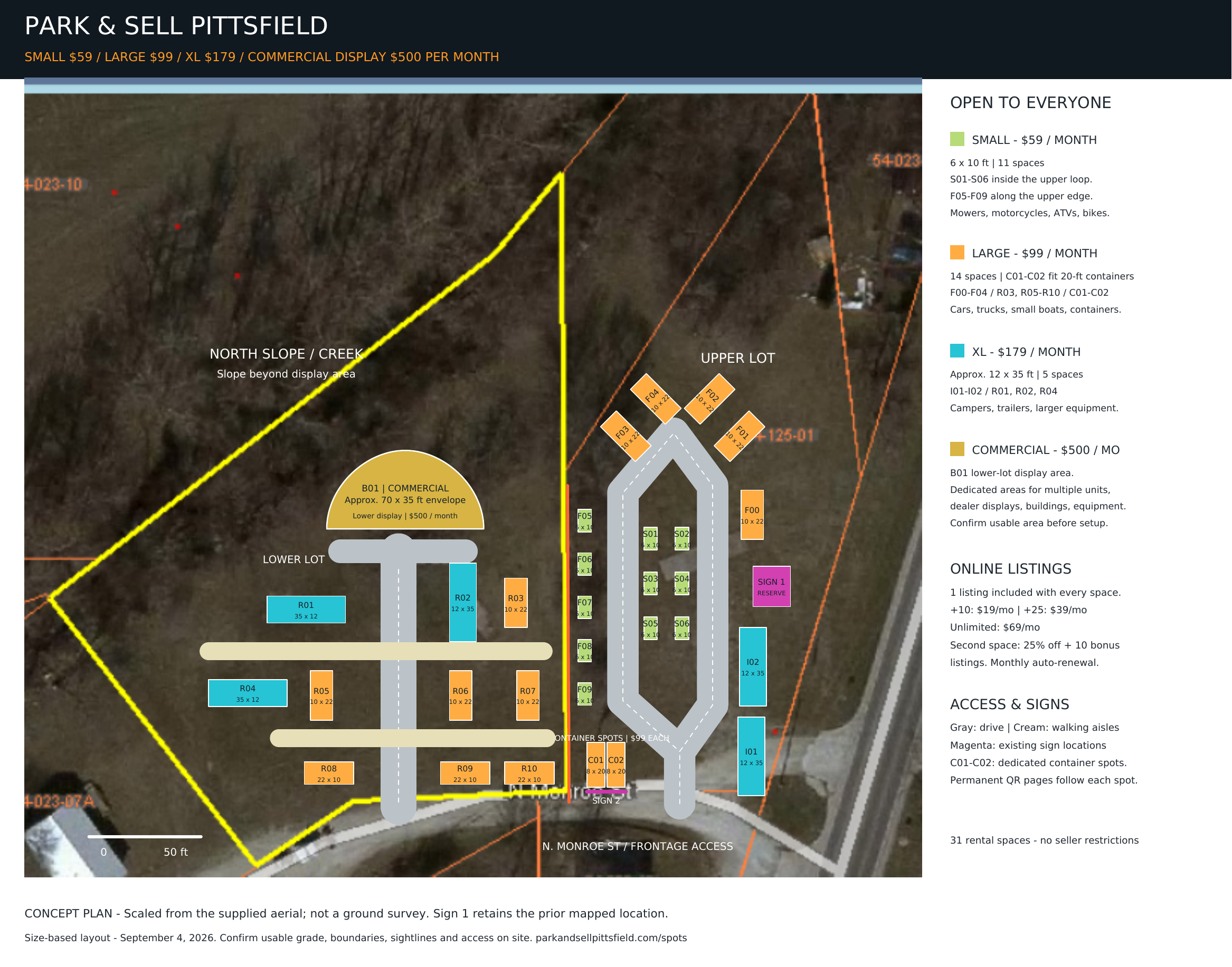 Final numbered upper and lower lot map with color key